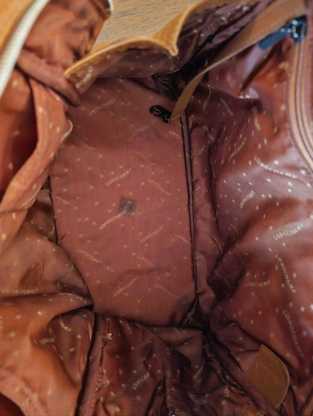Longchamp Cosmos Large Brown Pebble Leather Tote Satchel Zip Closure Gold France - Picture 11 of 16